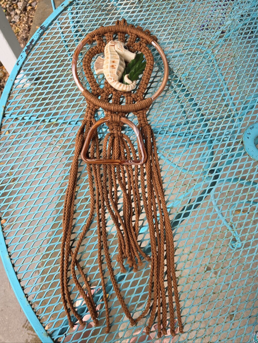 Vintage Macrame Seahorse Towel Holder
